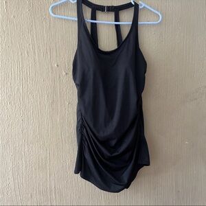 Lands' End Size 12 open back Swim Dress one piece swimsuit skirt Black 193207